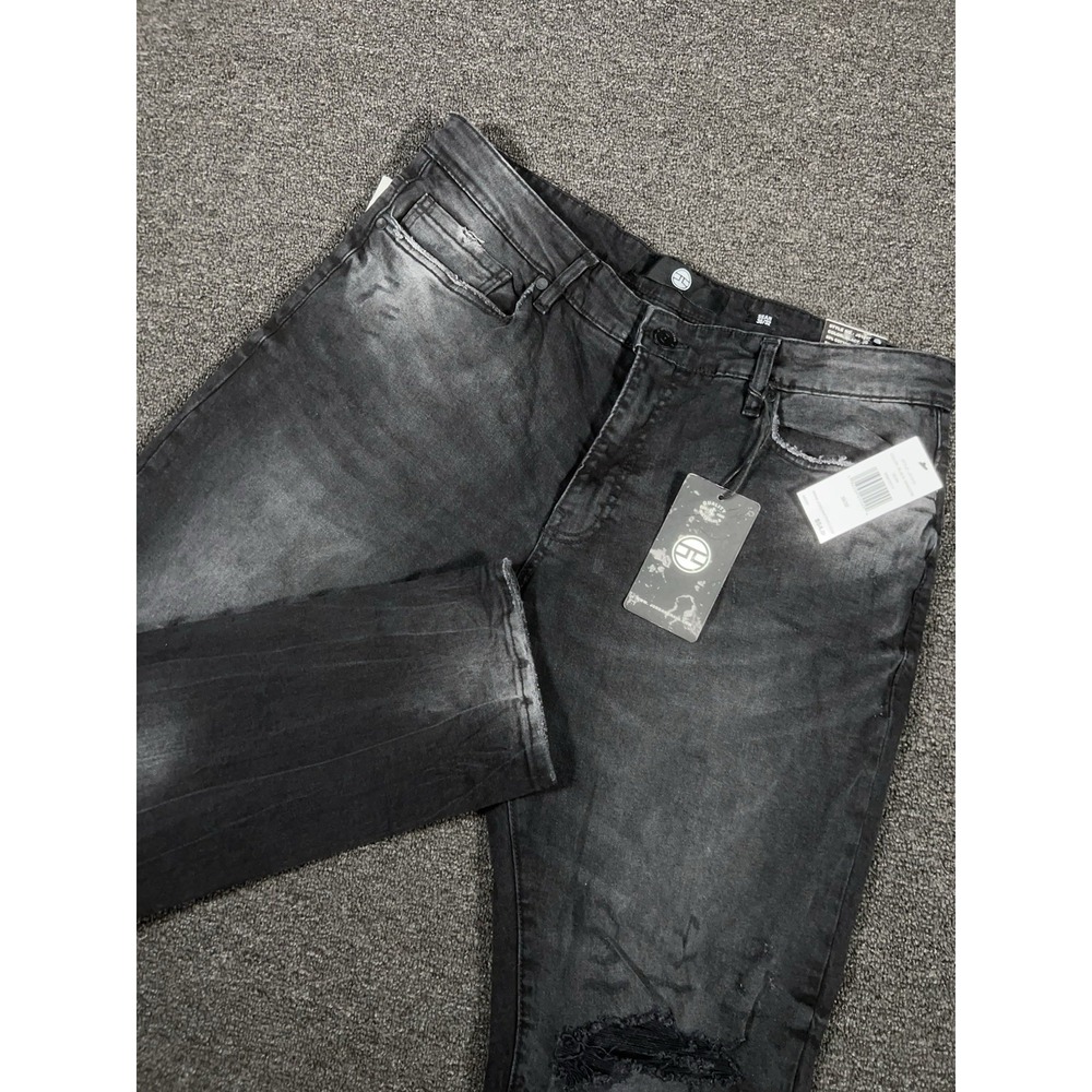 New Jordan Craig Jeans Men's 38x32 Sean Black Shadow Distressed Stretch Grunge